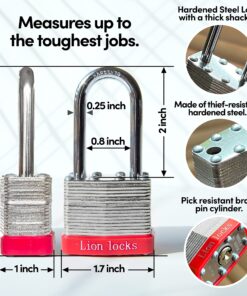 Lion Locks 12 Keyed-Alike Padlocks w/ 2” Long Shackle, 24 Keys, Hardened Steel Case, Pick Resistant Brass Pin Cylinder (12-Pack) for Hasp Latch, Shed, Fence, Gate Chain, Cable, Locker Lock, Gym Door 12PACK Long Shackle 15 91VUBUac04L