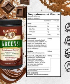 Barlean's Chocolate Greens Powder, Daily Fruits & Veggies Superfood Supplement, Green Antioxidant Blend & Fiber Super Power Smoothie Mix, 9.52 oz Chocolate Silk - 9.52 oz 15 91VaG4CmSNL