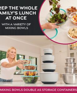 FineDine Stainless Steel Mixing Bowls (Set of 6) - Easy To Clean, Nesting Bowls for Space Saving Storage, Great for Cooking, Baking, Prepping 6 Pack 35 91VdCi2ziEL