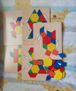 Melissa & Doug Pattern Blocks and Boards - Wooden Classic Toy With 120 Solid Wood Shapes and 5 Double-Sided Panels, Multi-colored - STEAM Animals, Tangrams Puzzle For Kids Ages 3+ Standard 47 91VqE5y1r1L