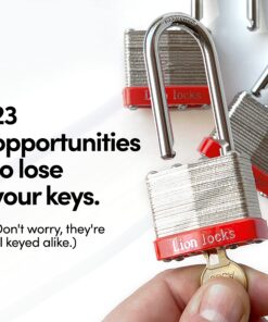 Lion Locks 12 Keyed-Alike Padlocks w/ 2” Long Shackle, 24 Keys, Hardened Steel Case, Pick Resistant Brass Pin Cylinder (12-Pack) for Hasp Latch, Shed, Fence, Gate Chain, Cable, Locker Lock, Gym Door 12PACK Long Shackle 16 91W NE wY1L