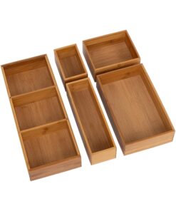 Seville Classics Bamboo Premium Organizer Storage Bins for Kitchen Silverware, Pantry, Closet, Office Desk, Pens, Utensils, Makeup, K Cup, Bamboo, Bin Set w/Dividers (5 Piece) Bin Set w/ Dividers (5 Piece) 22 91W57vGGECL