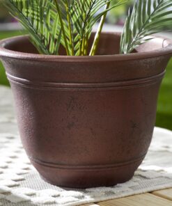 The HC Companies 16 Inch Sierra Round Self Watering Planter - Weather Resistant Plastic Resin Flower Garden Plant Pot Container, Rustic Redstone 16" 20 91WSVejl15L