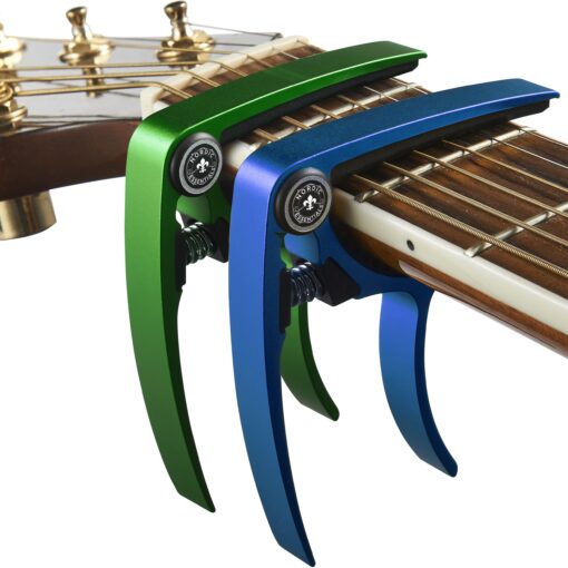 Guitar Capo (2 Pack) for Guitars, Ukulele, Banjo, Mandolin, Bass - Made of Ultra Lightweight Aluminum Metal (1.2 oz!) for 6 & 12 String Instruments - Nordic Essentials (Green+Blue) Green + Blue