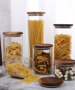 KKC HOME ACCENTS Clear Borosilicate Glass Storage Canister with Airtight Wood Lids,Sealed Glass Jar for Loose Leaf Tea,Grinder Coffee,Coffee Beans,Matcha Container,Fluid-oz 39 Floz 22 91Weg2u6rhL