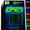 GLI Led Open Sign with Business Hours – Stand Out with 1000’s Color Combos to Match Your Brand, – Neon Flash, or Scroll – Programmable App, 15 x 16.5 inch