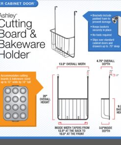 Spectrum Diversified Ashley Cookie Sheet Organizer, Cutting Board Holder, Bakeware Organizer, Over the Cabinet Door, Satin Nickel Large Over The Cabinet Cutting Board & Bakeware Holder 25 91WomEBwE1L