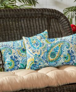 Greendale Home Fashions Rectangle Outdoor Accent Pillows in Painted Paisley (Set of 2), Baltic 11 91Wwhd5FR8L