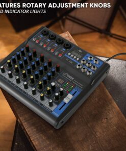 Pyle Professional Audio Mixer Sound Board Console - Desk System Interface with 6 Channel, USB, Bluetooth, Digital MP3 Computer Input, 48V Phantom Power, FX16 Bit DSP- PMXU63BT , Black 24 91Wx2phSCsS