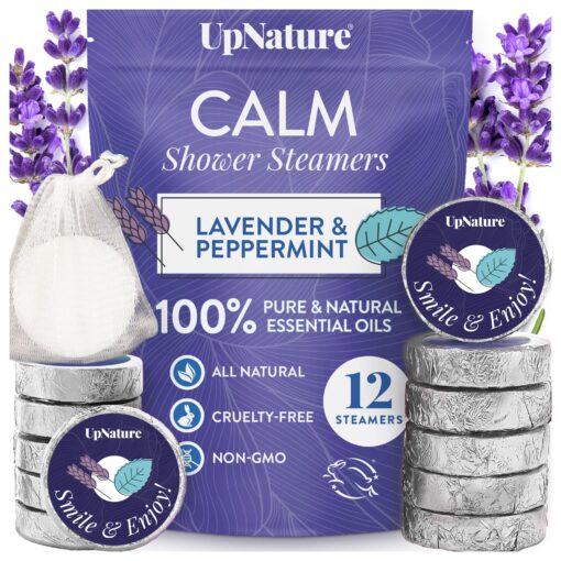 UpNature Shower Steamers Aromatherapy, Calm 12pcs - Lavender Shower Steamer Restore Relaxation, Essential Oil Lavender Shower Bath Bombs Tablets for Stress Relief, Self Care Gifts for Women & Men Calm Relaxation