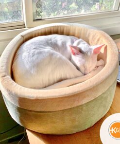 K&H Pet Products Thermo-Kitty Heated Cat Bed Small 16 Inches Sage/Tan 16.0"L x 16.0"W x 6.0"Th Retail Package 25 91X4vP6VcsS