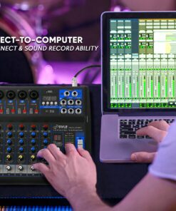 Pyle Professional Audio Mixer Sound Board Console - Desk System Interface with 6 Channel, USB, Bluetooth, Digital MP3 Computer Input, 48V Phantom Power, FX16 Bit DSP- PMXU63BT , Black 22 91X96xH33S