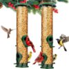 Metal Hanging Bird Feeder Tube, 4-Port, 2-Pack Hanging Bird Feeders for Outdoors, Heavy Duty Chew-Proof and Rust-Proof Metal, 15 Inches 4-Ports 22 91XEdx 6wL