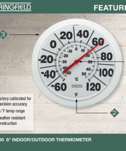 Springfield Indoor Outdoor Big Bold Thermometer, 8.5 Inch, White 28 91XJ M iwlL