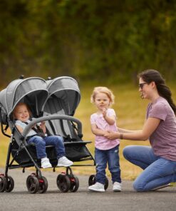 Dream On Me Volgo Twin Umbrella Stroller in Gray, Lightweight Double Stroller for Infant & Toddler, Compact Easy Fold, Large Storage Basket, Large and Adjustable Canopy 30 91XK7CxKg1L 1