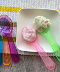 Mini Taster Spoons - Clear Plastic - Blue, Pink, Green, Yellow, Orange - 150 Pack by Outside the Box Papers 19 91XOFuoNMEL