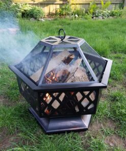 Best Choice Products Hex-Shaped 24in Steel Fire Pit, Black Metal Wood Burning Firepit, Portable Hexagon Fire Bowl for Outside, Patio, Backyard w/Flame-Retardant Mesh Lid 37 91XOg9khnKL