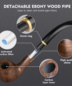 Scotte Luxury Tobacco Smoking Pipe Set,Leather Tobacco Pipe Pouch Wood Pipe Accessories(Redwood Scraper/Stand/Filter Element/Filter Ball/Small Bag/Box) (black) 25 91XQlvncNmL