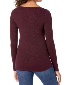 Amazon Essentials Women's Lightweight Ribbed Long-Sleeve Boat Neck Slim-Fit Sweater Large Burgundy 8 91XT4ph9FkL