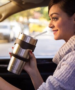 Travel Mug 30 Oz. Stainless Steel Tumbler -Removable Handle | Sliding & Regular Lid, 3 Straws & Cleaning Brush | Double Wall Vacuum Insulated Rambler Suitable For Coffee Hot & Cold Drinks By Ziloes 19 91XWkjTpVgL