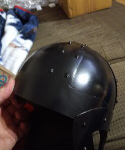 SA International Black Antique Plated Medieval Viking Mask Helmet with Liner & Strap 26 91XXN8dxfOL 3