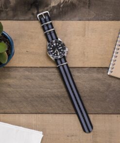 Benchmark Basics Nylon Watch Band - Waterproof Ballistic Nylon One-Piece Military Watch Straps for Men & Women - Choice of Color & Width - 18mm, 20mm, 22mm or 24mm Black / Grey Bond Striped 21 91Xg7dCxpOL