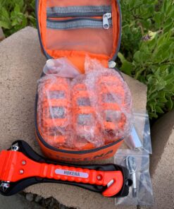 HOKENA LED Road Flares 9 Piece Set, Emergency Lights Complete Car Safety Kit, Roadside Warning Flare Beacon Disc for Vehicle & Boat with Magnetic Base, with Batteries, Seatbelt Cutter & Window Breaker 3 Flares 43 91XvturfmJL