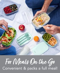 Alternative view of Bentgo® Classic - Adult Bento Box, All-in-One Stackable Lunch Box Container with 3 Compartments, Plastic Utensils, and Nylon Sealing Strap, BPA Free Food Container (Gray) Gray