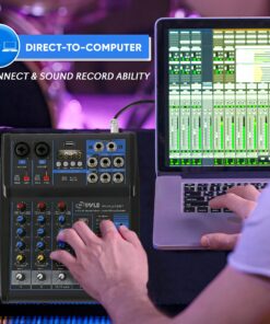 Pyle Professional Audio Mixer Sound Board Console System Interface 4 Channel Digital USB Bluetooth MP3 Computer Input 48V Phantom Power Stereo DJ Studio Streaming FX 16-Bit DSP processor-PMXU43BT 25 91Y52w5RRpS
