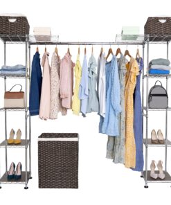 Alternative view of Seville Classics Closet Garment Organizer with Metal Hanging Rod Wardrobe Storage System, w/ Steel Shelves for Clothes, Shirts, Jackets, Coats, Blankets, Shoes, Steel, Expandable Rack