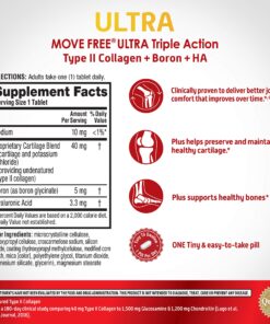 Move Free Ultra Triple Action Joint Support Supplement - Type II Collagen Boron & Hyaluronic Acid - Supports Joint Comfort, Cartiliage & Bones in 1 Tiny Pill Per Day, 30 Tablets (30 servings)* Triple Action 30 Count 12 91Y6osUIPjL