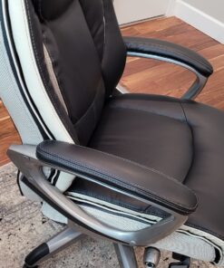 Serta Executive Office Smart Layers Technology Leather and Mesh Ergonomic Computer Chair with Contoured Lumbar and ComfortCoils, Black & White 45 91YL SzemL