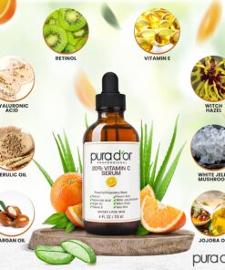 PURA D'OR 20% Vitamin C Serum (4oz BEST VALUE) Lightweight Maximum Strength Formula,Hyaluronic Acid,Retinol,Professional Grade Treatment For Face & Eyes,Dark Spots,Acne,Wrinkles,For Men & Women 24 91YZPVU9kXL 2