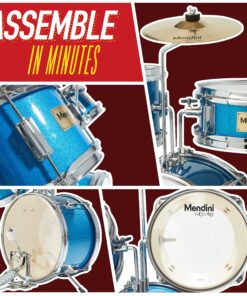 Mendini By Cecilio Kids Drum Set - Junior Kit w/ 4 Drums (Bass, Tom, Snare, Cymbal), Drumsticks, Drum Throne - Beginner Drum Sets & Musical Instruments Sky Blue 13-inch 24 91Ye5cN5QS