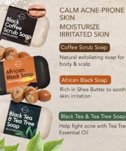 O Naturals 6 PCS Black Soap - Women & Men's Bar Soap, Father's Day Gifts, Men's Soap Bar, African Black Soap w/Moisturizing Shea Butter, Charcoal Soap, Organic & Natural Soap for Men & Women, 4oz Black Soap Collection 4 Ounce (Pack of 6) 28 91Yp4xPJoL