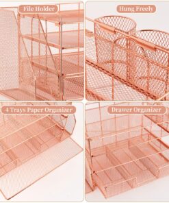 gianotter Paper Letter Tray Organizer with File Holder, 4-Tier Desk Accessories & Workspace Desk Organizers with Drawer and 2 Pen Holder for Office Supplies (Rose Gold) Rose Gold 25 91YtXAEPigL