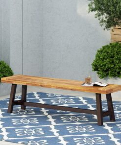 Alternative view of Christopher Knight Home Carlisle Outdoor Acacia Wood and Rustic Metal Bench, Sandblast Finish / Rustic Metal 14. 75 x 63 x 17. 50 inches