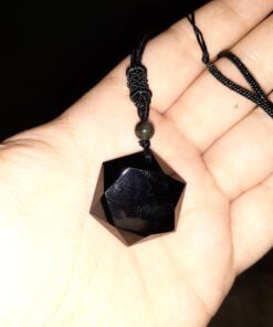MENGLINA Black Obsidian Hexagram Natural Stone Necklace Translucent Ice Obsidian Wolf Tooth Amulet His and Hers Couples Necklace Lucky Love Pendant Necklace for Men Women Hexagon (Black Rope) 34 91Z2y4APY9L
