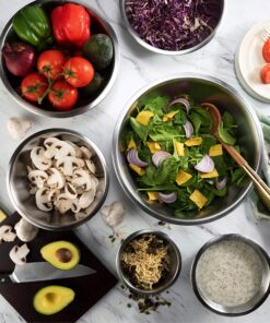 FineDine Stainless Steel Mixing Bowls (Set of 6) - Easy To Clean, Nesting Bowls for Space Saving Storage, Great for Cooking, Baking, Prepping 6 Pack 37 91ZBcDhN5uL