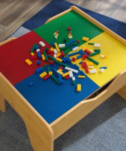 KidKraft 2-in-1 Reversible Top Activity Table with 200 Building Bricks and 30-Piece Wooden Train Set, Natural, Gift for Ages 3+ 40 91ZERqs7BUL