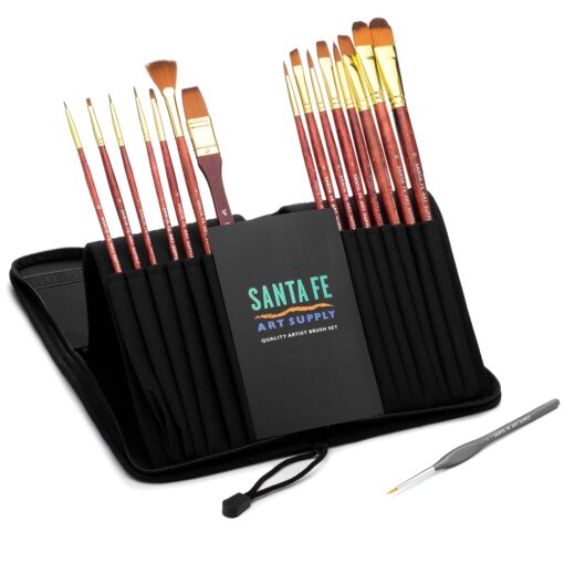 Santa Fe Art Supply Paint Brush Set W/Carrying Case-Organizer - 15+1 Professional Grade Wood Paintbrush Kit Perfect for Watercolor, Oil, Ink, Face - Creative Art Brushes & Craft Supplies for Artists