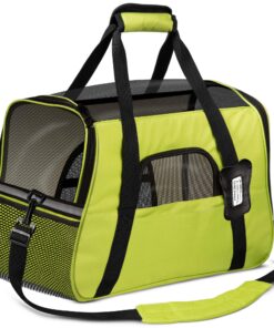 Paws & Pals Airline Approved Pet Carrier - Soft-Sided Carriers for Small Medium Cats and Dogs Air-Plane Travel On-Board Under Seat Carrying Bag with Fleece Bolster Bed for Kitten Cat Puppy Dog Taxi Green 31 91ZfZSMlxL