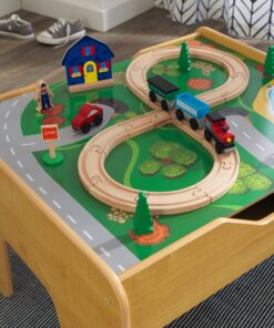 KidKraft 2-in-1 Reversible Top Activity Table with 200 Building Bricks and 30-Piece Wooden Train Set, Natural, Gift for Ages 3+ 37 91ZmJypGznL
