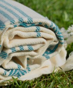 Dandelion - Ivory Basic Pattern - Naturally-Dyed Cotton Turkish Towel Peshtemal - 71x39 Inches - Miami Blue 12 91ZsSexaYiL