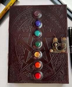 Leather Chakra Journal: Unlock Your Inner Magic with 7 Stones Celtic Notebook | Leather Bound Journal, Book of Shadows & Wiccan Gift | Diary with Lock for Witches, Goth Lovers, and D&D Enthusiasts Blank Paper 32 91ZwlU2vZoL