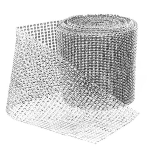 Royal Imports Diamond Sparkling Rhinestone Bling Wrap Ribbon Bulk DIY Roll - Event Decorations, Wedding Cake, Bridal/Baby Shower, Birthday, Arts & Crafts, Party Decorations - 30 Ft - 1 Roll - Silver 1 Roll (24-Rows)