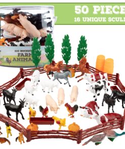 SCS Direct Farm Animal Toy Action Figure Set - 50 Pieces with 16 Different Barnyard Animals and Accessories - Includes Cows, Horses, Chickens, Pigs, Sheep & More - Great for School Projects & Dioramas 25 91aEdP4oPKL