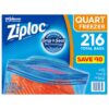 Ziploc Double Zipper Quart Freezer Bags, 216 Count