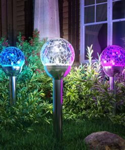 GIGALUMI Solar Lights Outdoor, Christmas Cracked Glass Ball Solar Garden Lights, Color Changing Lights Outdoor,Garden LED Lights for Path, Patio, Yard, 3 Pack Solar Garden Lights Outdoor Pathway 38 91ayNEDQYOL