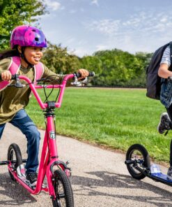 Mongoose Expo Youth Kick Scooter, Suggested for Riders with Ages 6 to 9 Years Old, Max. Weight of 175 lbs., Front and Rear Caliper Brakes, Rear Axle Pegs, 12-Inch Inflatable Wheels Black/Blue 28 91bLcm4AETL